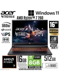 Ноутбук Acer Nitro V16 16" WQXGA 180Hz AMD Ryzen 7-260 Nvidia Geforce RTX 5050 8GB  16GB + 512GB SSD  Win11, ENG