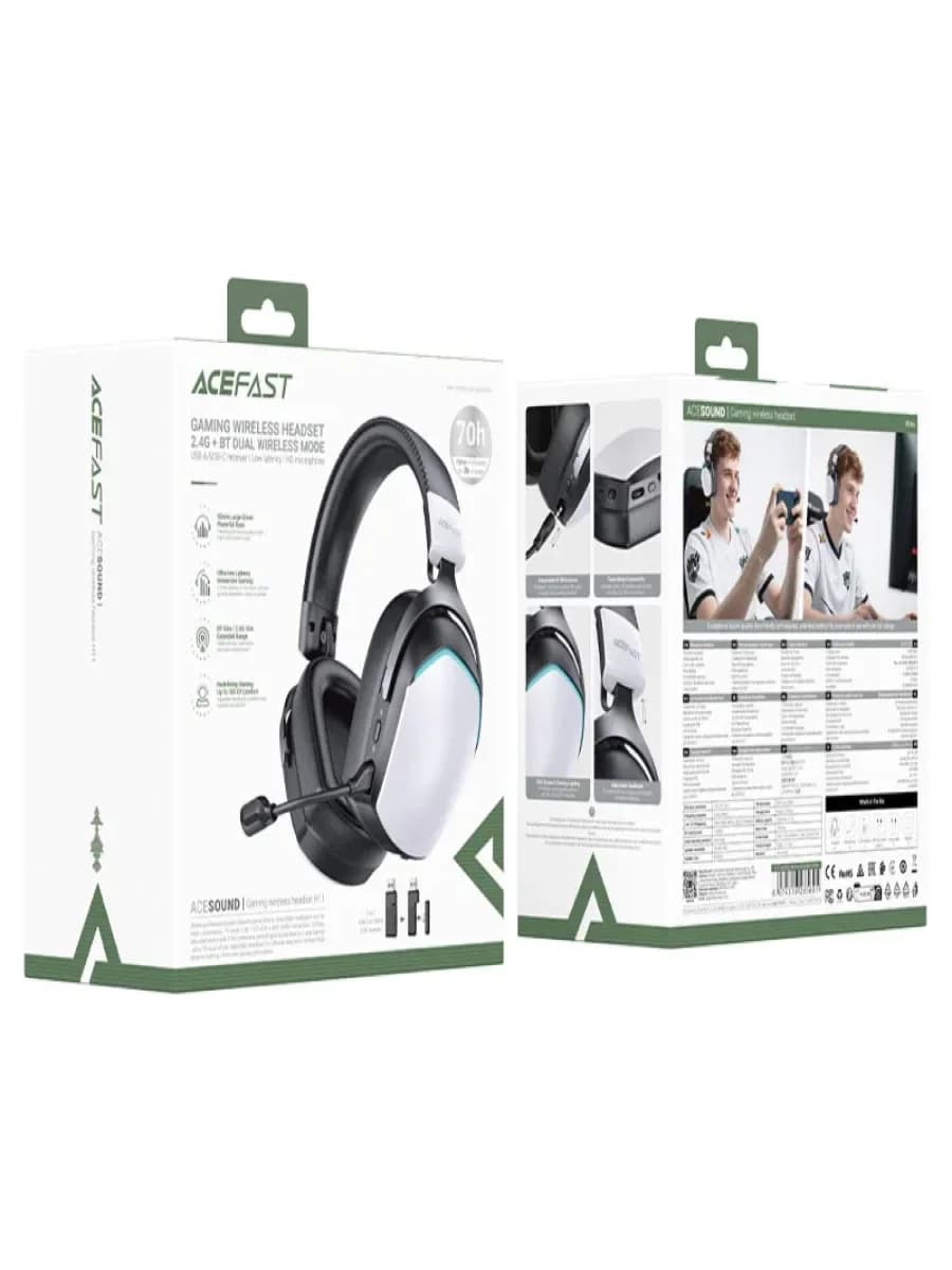 Беспроводные игровые наушники с микрофоном ACEFAST H11 / Геймерская гарнитура RGB, Bluetooth, 2.4G