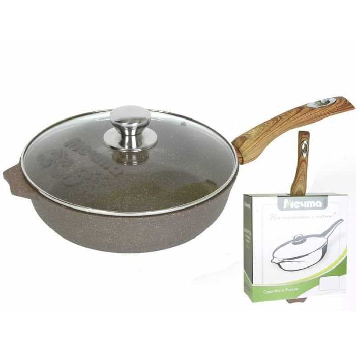 Сковорода со стеклянной крышкой и несъемной ручкой «Гранит» Granite 24см арт. c24701