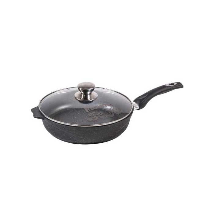 Сковорода со стеклянной крышкой и несъемной ручкой «Гранит» Granite 30см арт. с30701