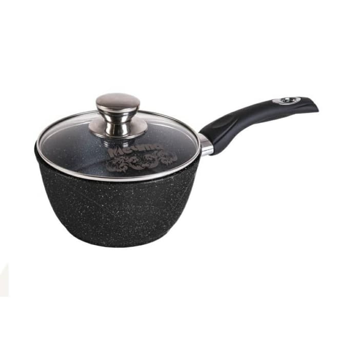 Ковш 1.7 Гранит Black с несъёмной ручкой и стеклянной крышкой арт. 82802