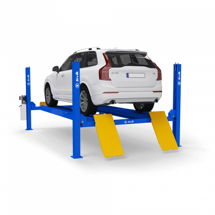 Четырехстоечный электрогидравлический автоподъемник SIVIK ПГА-5000/4 под сход/развал, пневматические фиксаторы, грузоподъемность 5.0т.