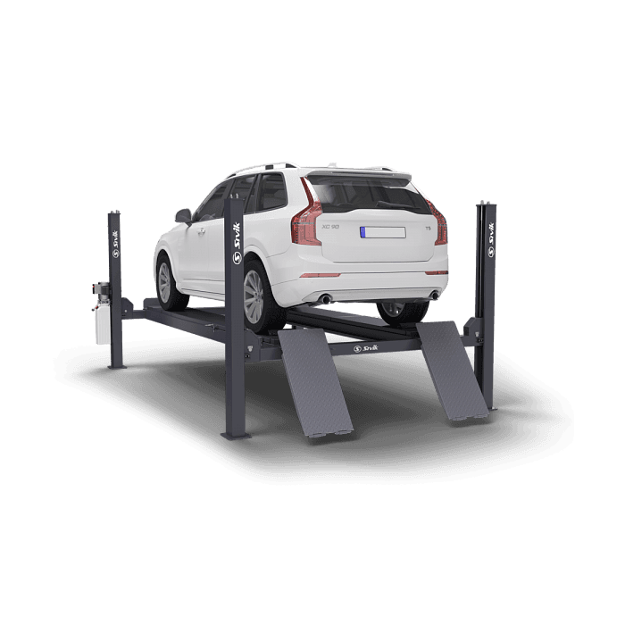 Четырехстоечный электрогидравлический автоподъемник SIVIK ПГА-5000/4 под сход/развал, пневматические фиксаторы, грузоподъемность 5.0т.