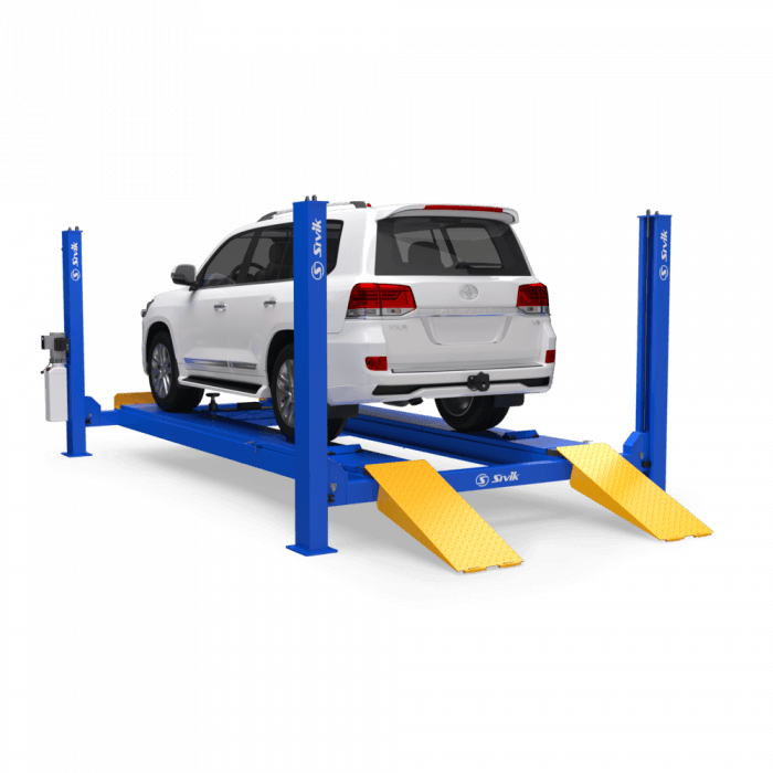 Четырехстоечный электрогидравлический автоподъемник SIVIK ПГА-6500/4 под сход/развал, пневматические фиксаторы, грузоподъемность 6.5т.