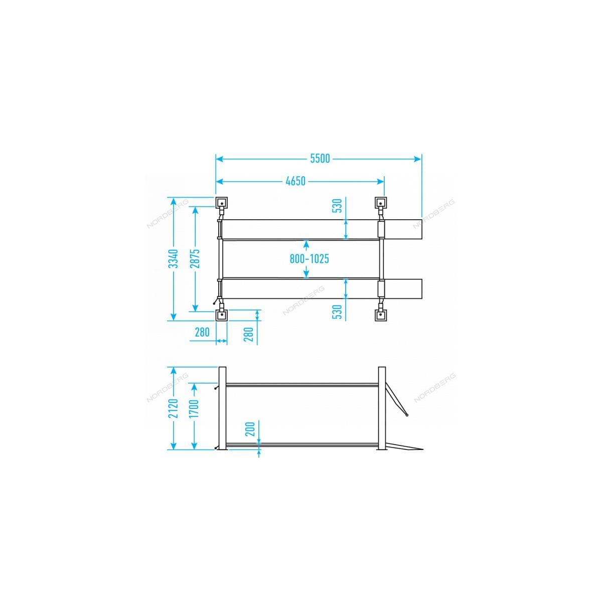 Четырехстоечный электрогидравлический автоподъемник SIVIK ПГА-5000/4 слесарный, пневматические фиксаторы, грузоподъемность 5.0т.
