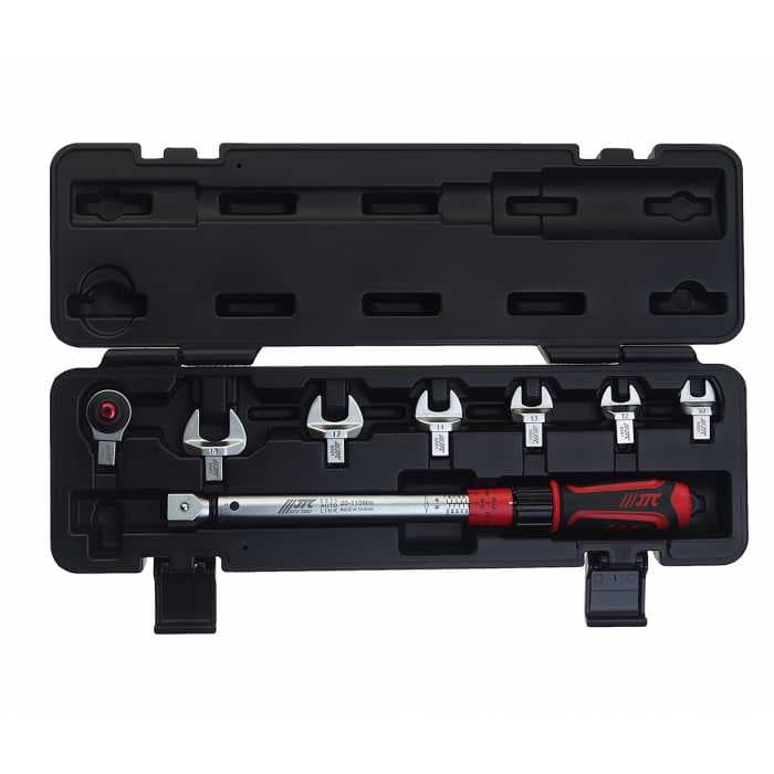 Ключ динамометрический 9х12 усилие затяжки 20-110Nm, с набором рожковых насадок 8 пр. (10-19мм) JTC JTC-6833K