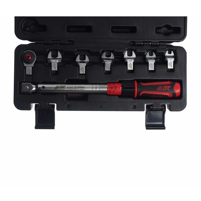 Ключ динамометрический 9х12 усилие затяжки 10-60Nm, с набором рожковых насадок 8 пр. (7-13мм) JTC JTC-6832K