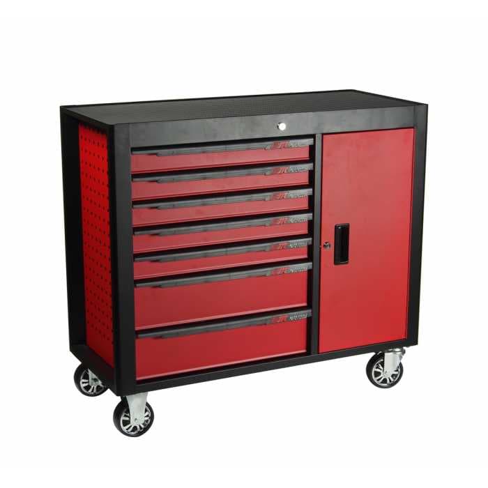 Тележка инструментальная 7 секций, красная на колесах с боковым ящиком JTC /1 JTC-S1067