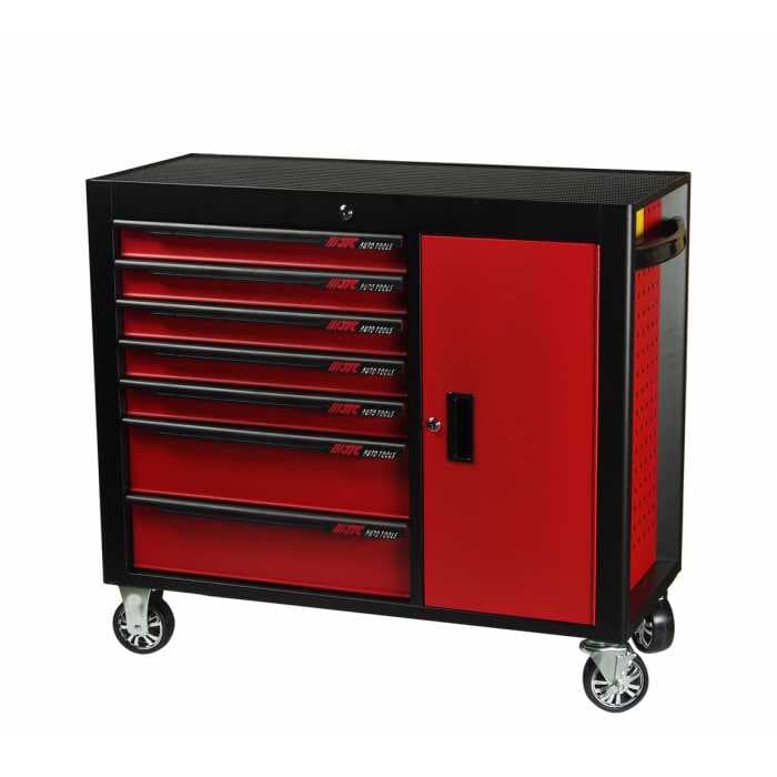 Тележка инструментальная 7 секций, красная на колесах с боковым ящиком JTC /1 JTC-S1067