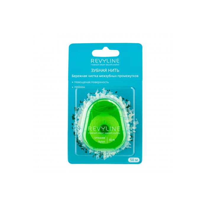 Зубная нить Revyline невощеная, нейлон, 50м