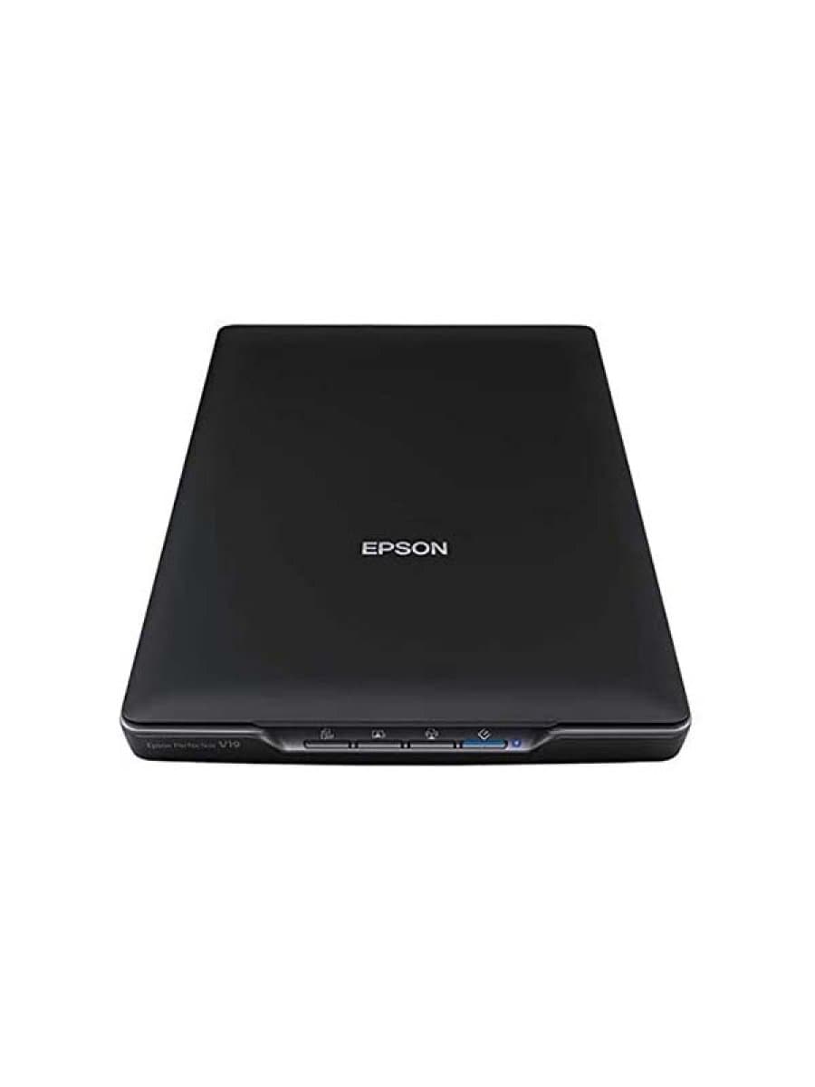 Сканер Epson Perfection V19 (планшетный, A4, 4800x4800dpi, 48bit, 3.2D, тип лампы - светодиодная, съемная крышка для сканирования книг и альбомов, вертикальное сканирование на встроенной стойке, USB)