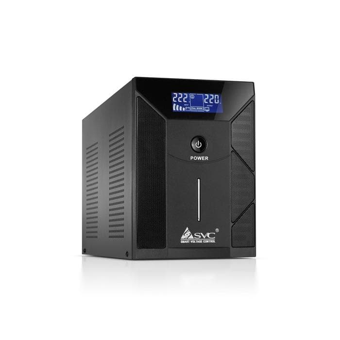 Источник бесперебойного питания UPS SVC V-2000-F-LCD, 2000VA(1200W), Диапазон AVR: 175-275ВА, Выход 220В +/-10% * 4 выхода Schuko CEE7, 12V/9Ah x 2, 50Hz, USB (технология Smart), LCD Display, Черный