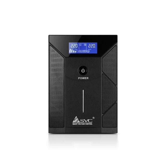 Источник бесперебойного питания UPS SVC V-2000-F-LCD, 2000VA(1200W), Диапазон AVR: 175-275ВА, Выход 220В +/-10% * 4 выхода Schuko CEE7, 12V/9Ah x 2, 50Hz, USB (технология Smart), LCD Display, Черный