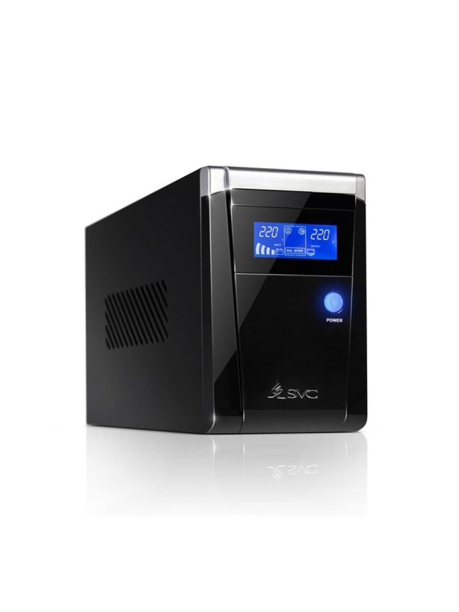 Источник бесперебойного питания UPS SVC V-1200-F-LCD, 1200VA(720W), 12V/7.5Ah, AVR стабилизатор: 165-275ВА, 3 вых: 2 системных+1 для принтера (Bypass), Black, USB (технология Smart), LCD display