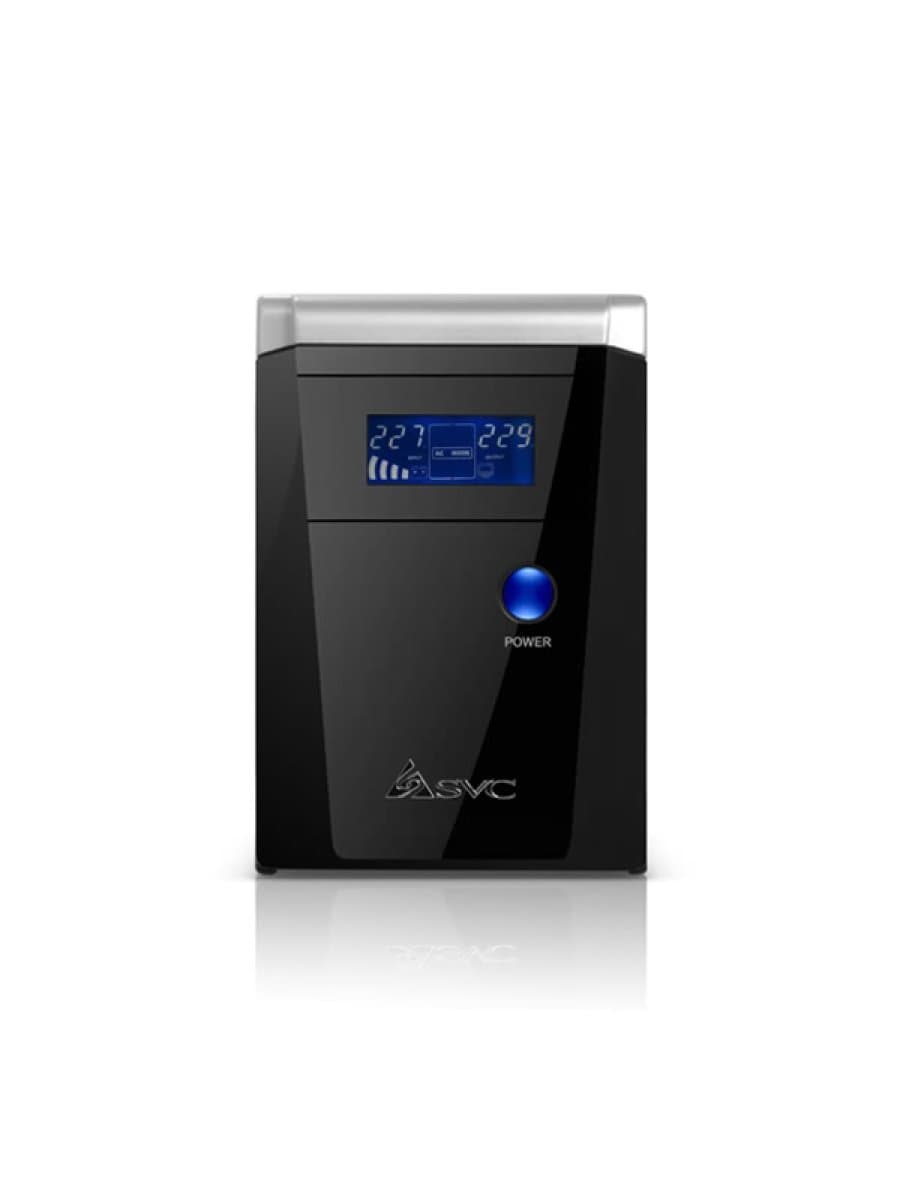 Источник бесперебойного питания UPS SVC V-1200-F-LCD, 1200VA(720W), 12V/7.5Ah, AVR стабилизатор: 165-275ВА, 3 вых: 2 системных+1 для принтера (Bypass), Black, USB (технология Smart), LCD display