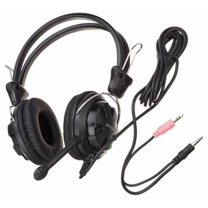 Наушники с микрофоном A4Tech HS-7P, Black, 20-20000Ghz, 97dB, 2 x mini jack 3.5 mm, 40mm, 2.5m, Mic (крепление микрофона подвижное)