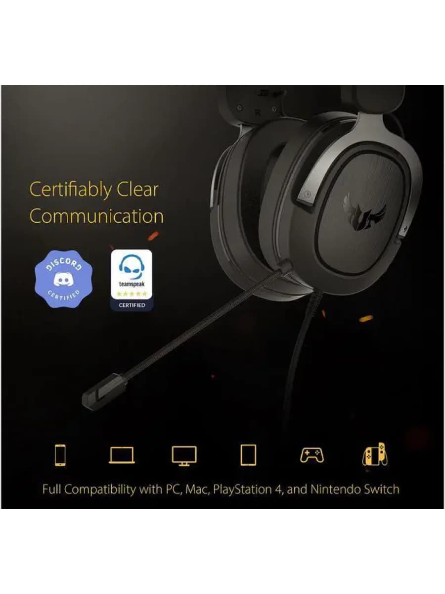 Наушники с микрофоном ASUS TUF GAMING H3 GUN METAL 20-20KHz, -40dB, 32Ohm, 2x1.3m