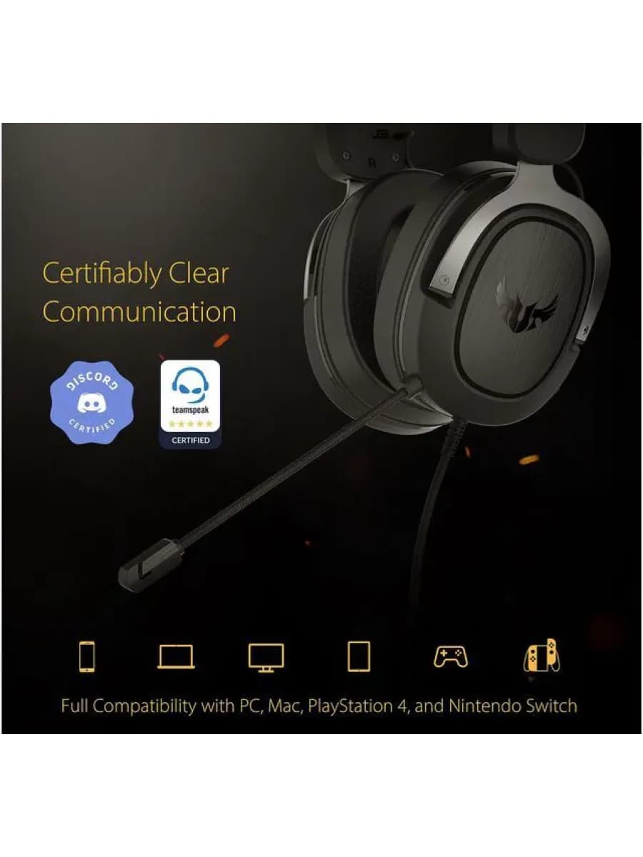 Наушники с микрофоном ASUS TUF GAMING H3 GUN METAL 20-20KHz, -40dB, 32Ohm, 2x1.3m