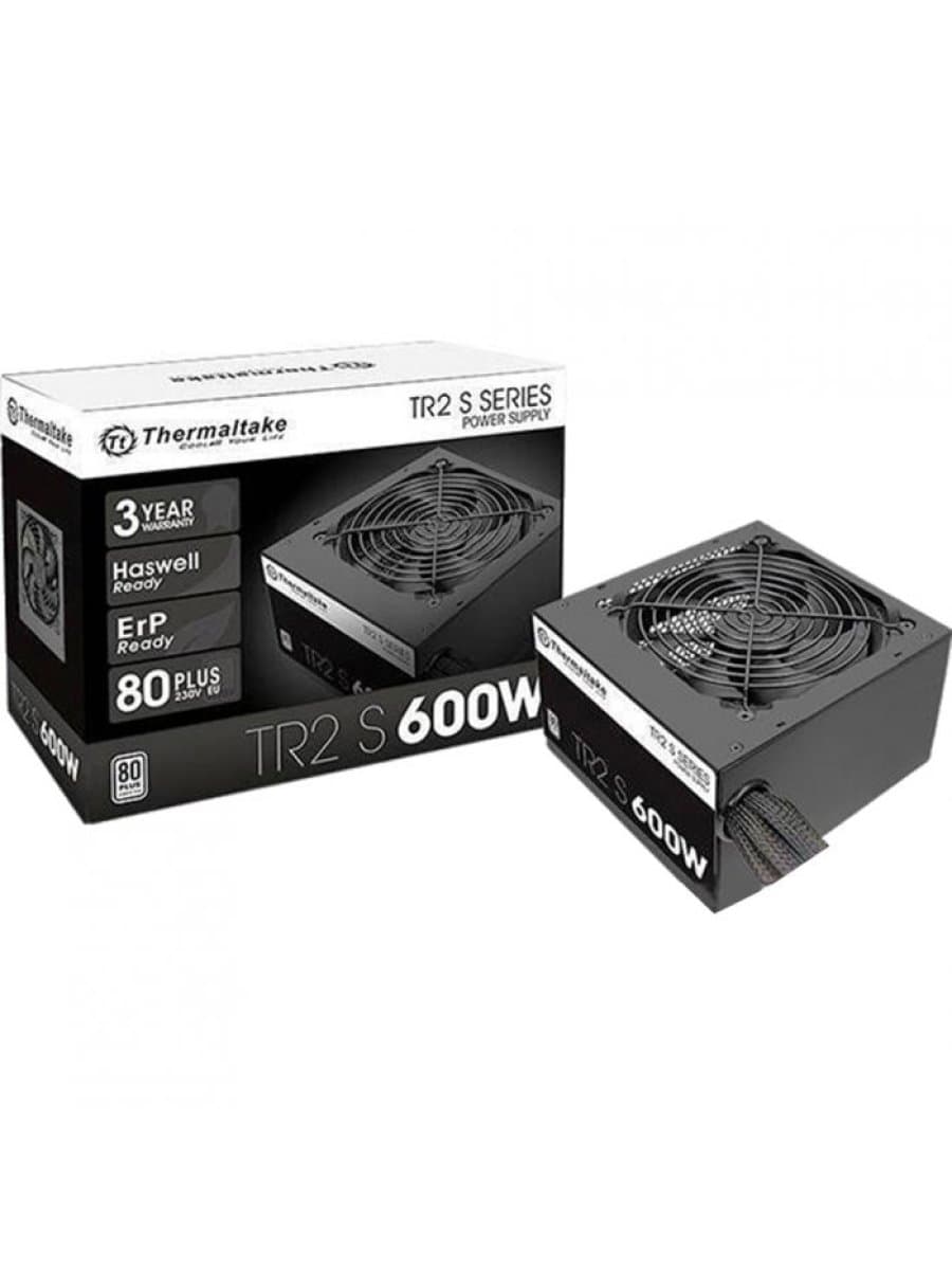 Блок питания 600W Thermaltake TR2 S 600W, ATX, 80 PLUS®, APFC, 20+4 pin, 4+4pin, 5*Sata, 4*Molex, 1*FDD, 2*PCI-E 6+2 pin, Вентилятор 12 см, Кабель питания, Чёрный[PS-TRS-0600NPCWEU-2]