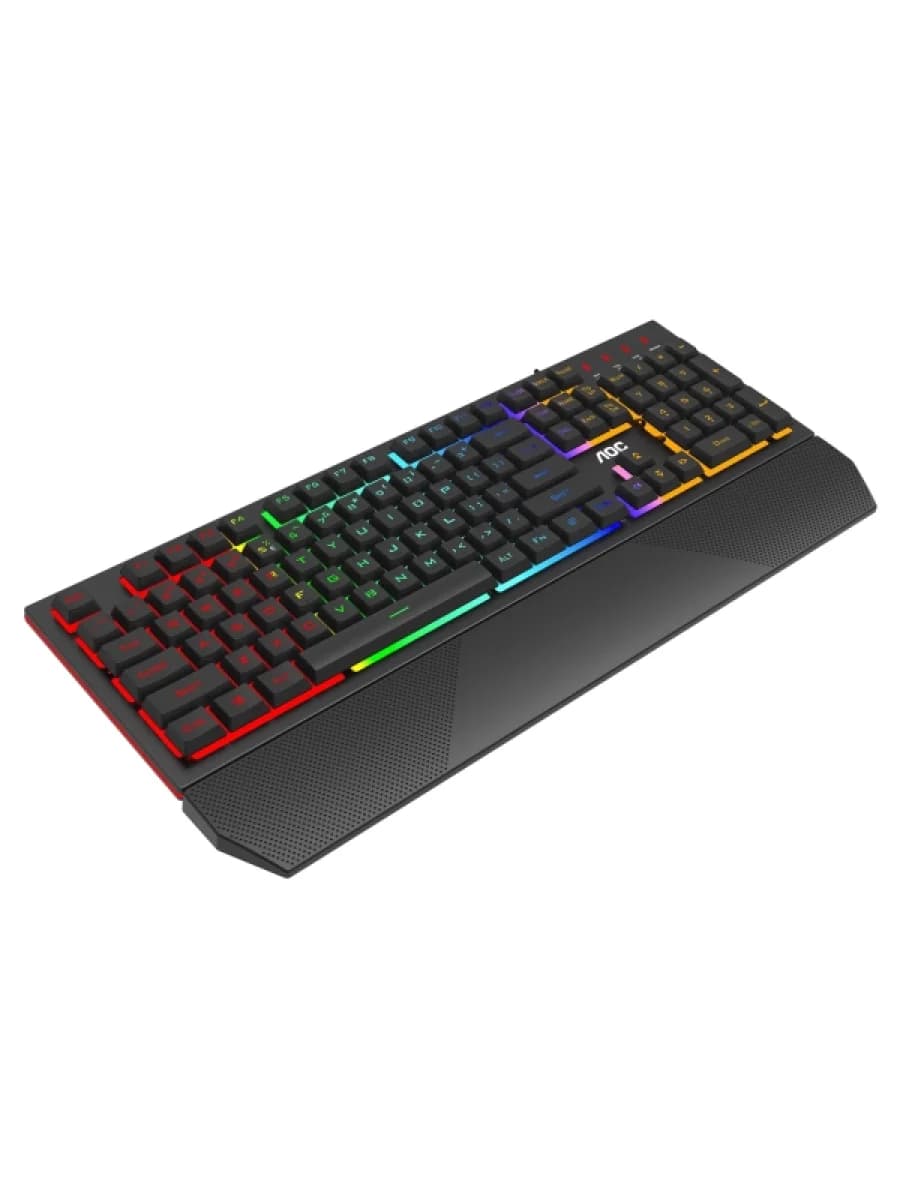 Клавиатура AOC GK200D32R, игровая, мембранная, 105btns, RGB (радужный светодиодный, 4 зоны светодиодной подсветки) USB-кабель 1,8 м, рус/англ, чёрный