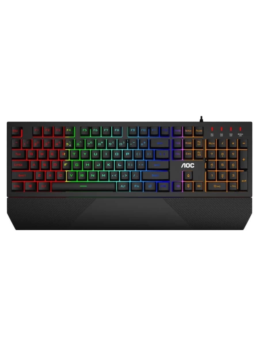 Клавиатура AOC GK200D32R, игровая, мембранная, 105btns, RGB (радужный светодиодный, 4 зоны светодиодной подсветки) USB-кабель 1,8 м, рус/англ, чёрный