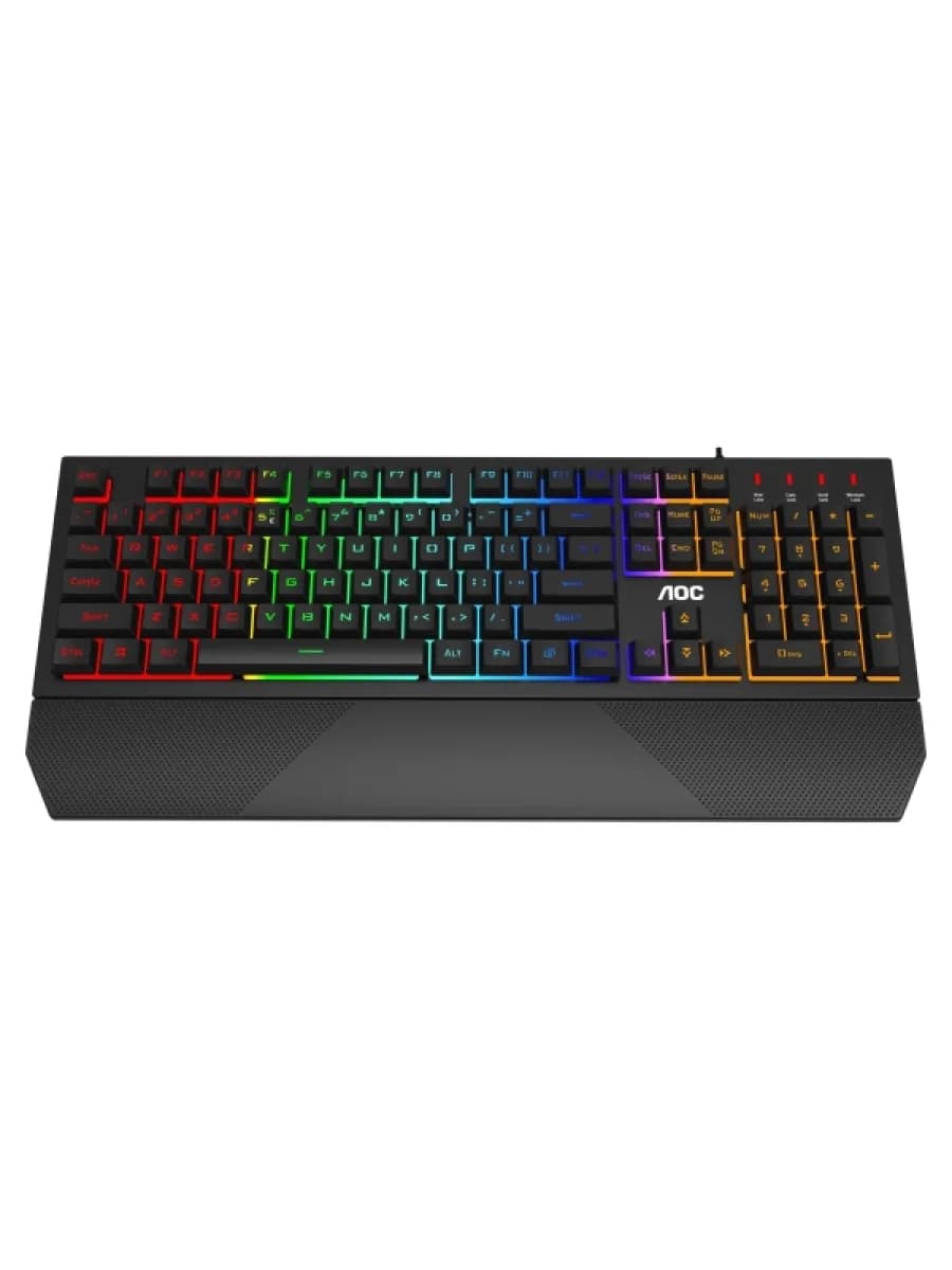 Клавиатура AOC GK200D32R, игровая, мембранная, 105btns, RGB (радужный светодиодный, 4 зоны светодиодной подсветки) USB-кабель 1,8 м, рус/англ, чёрный