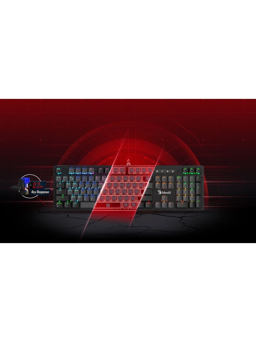 Клавиатура A4Tech Bloody B828N Light Strike Neon, USB 1.8m, 0.2ms, мех клавиатура с переключателями