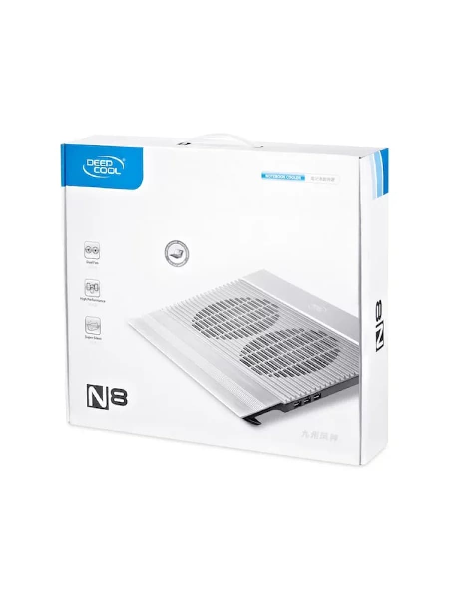 Охлаждающая подставка для ноутбука Deepcool N8 Silver DP-N24N-N8SR, 17, Вентилятор 2 14см, 1000±10%RPM, 4 USB 2.0, 25,1дБл, Габариты 380х278х55мм, Серебристый