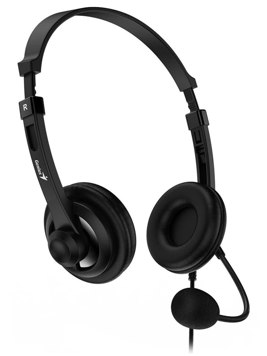 Наушники с микрофоном Genius HS-230U, Дуговые, USB, 100Hz-10kHz, 110dB/-45dB, длина кабеля 2 м, Чёрный