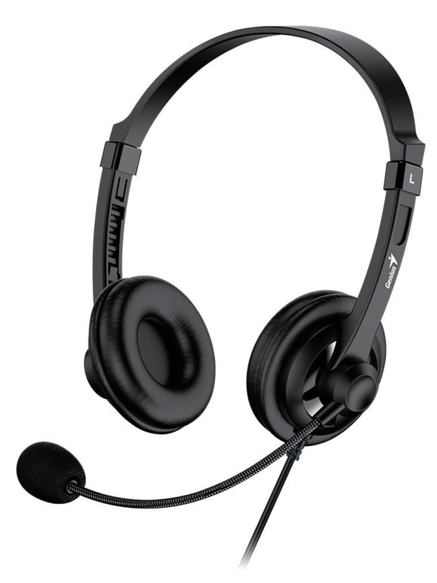 Наушники с микрофоном Genius HS-230U, Дуговые, USB, 100Hz-10kHz, 110dB/-45dB, длина кабеля 2 м, Чёрный