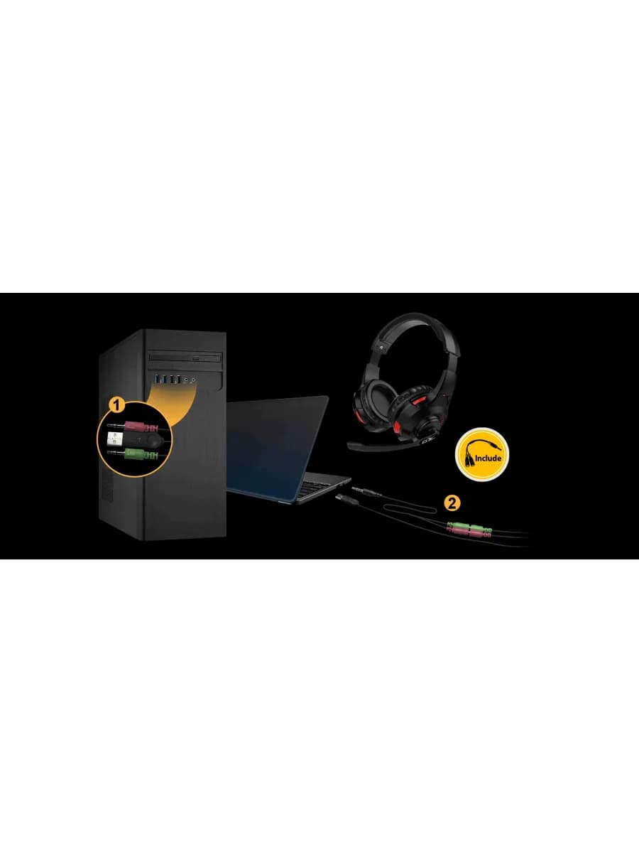 Наушники с микрофоном Genius HS-G600V, Дуговые, 2 x mini jack 3.5 mm, 20Hz-20kHz, 117dB/-54dB, длина кабеля 1.8 м, Чёрный