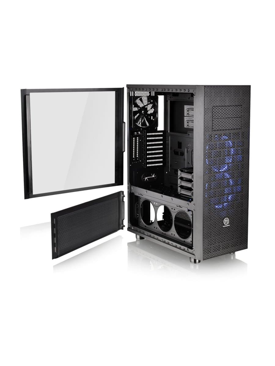 Корпус Thermaltake Core X71 TG, CA-1F8-00M1WN-02, ATX/Micro-ATX/Mini-ITX, USB 3.0x2+2.0x2, HDAudiox1, Куллер 3*140мм LEDBlue, Высота CPU куллера до 180мм, VGA до 420мм, 511*250*677мм, Без Б/П, Чёрный