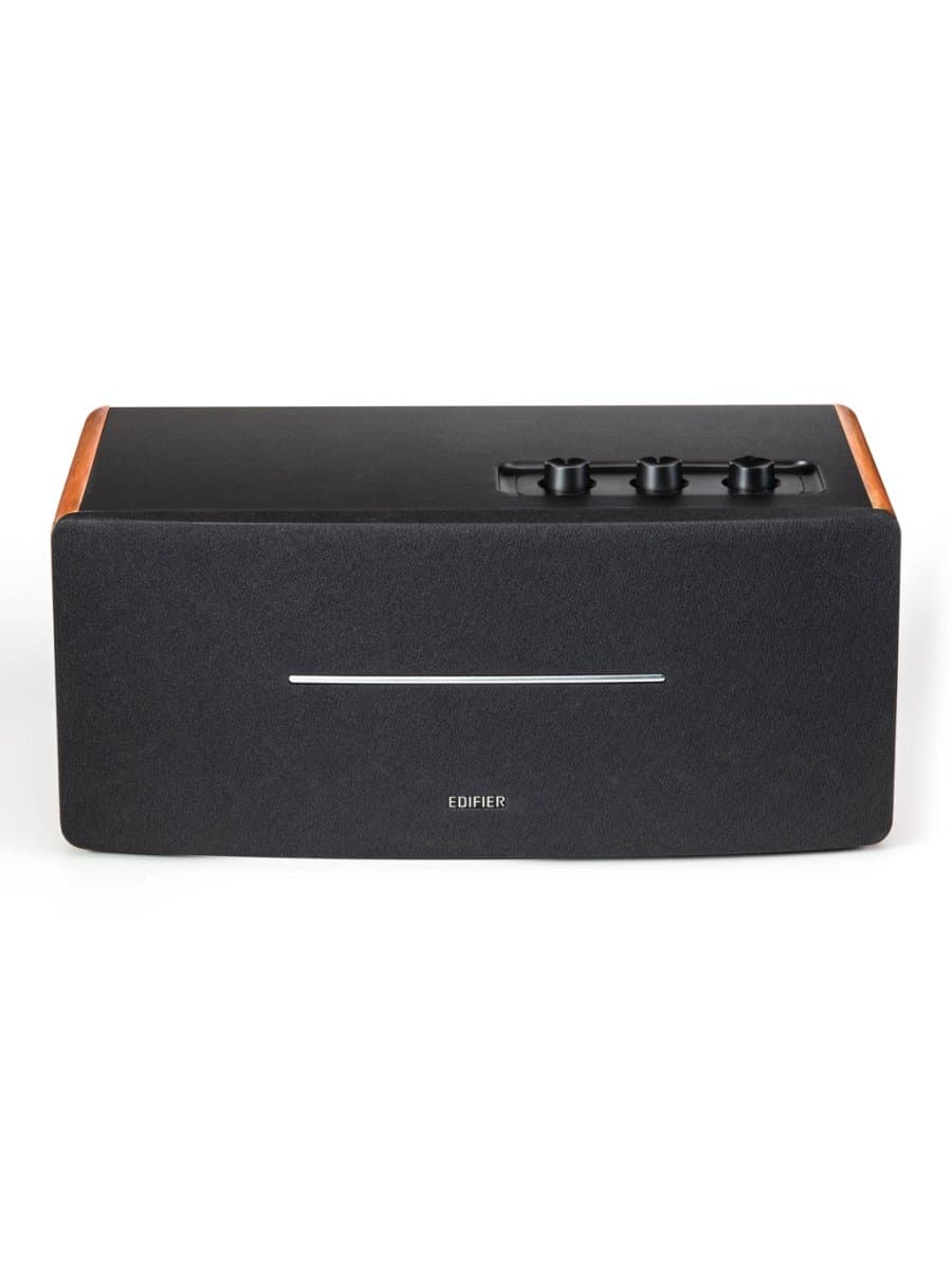 Беспроводная колонка Edifier D12, wooden enclosure, Tweeter: ?19mm ? 2, Mid-bass driver: 4 inch ? 2, AUX, Line in, R/L (treble): 15W+15W, R/L (mid-range and bass): 20W+20W, Пульт управления, МДФ, 359mm?159mm?203.5mm, 4.6kg, коричневый