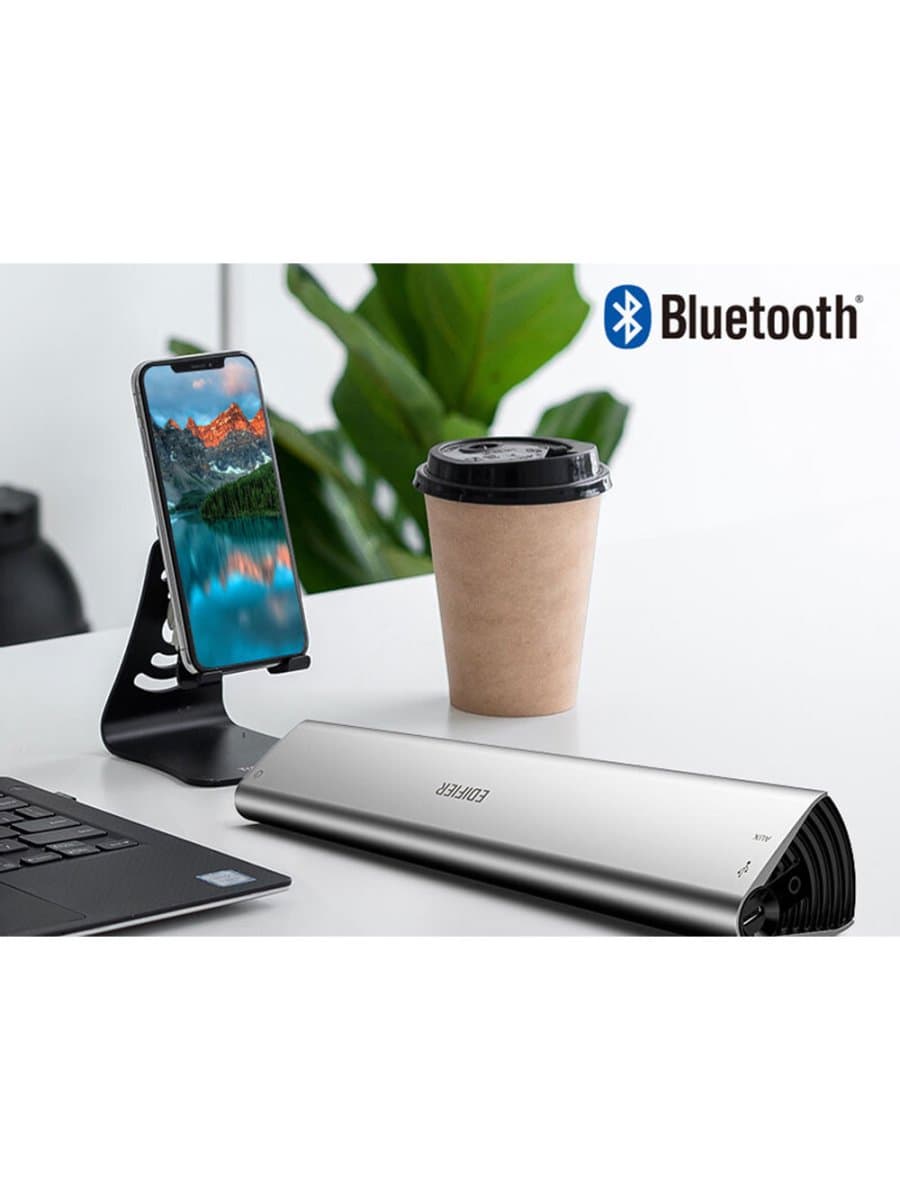 Беспроводная колонка Edifier MF200, 4W+4W (RMS), 2x36mm drivers, ?85dB(A), Bluetooth 5.0, USB-C Sound card, 3.5mm AUX, 10 часов звучания, 100Hz - 20kHz, 293mmx45mmx53mm, 0.5kg, серый