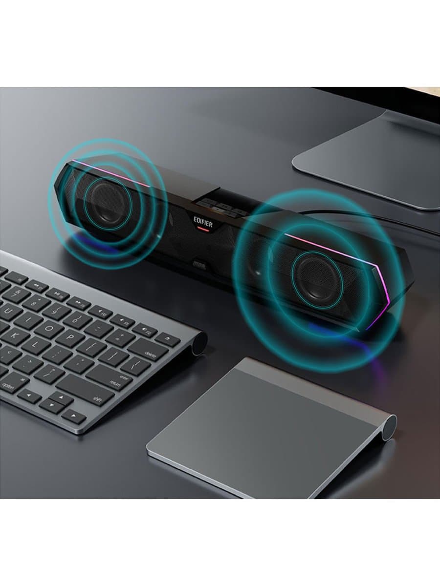 Беспроводная колонка Edifier MG300, 2.5W + 2.5W, 52mm drivers, ? 85dB (A), Bluetooth v5.3, USB-A 5V, USB-A Soundcard, RGB, 80Hz-20000Hz, 485mmx70mmx80mm, 0.9kg, черный