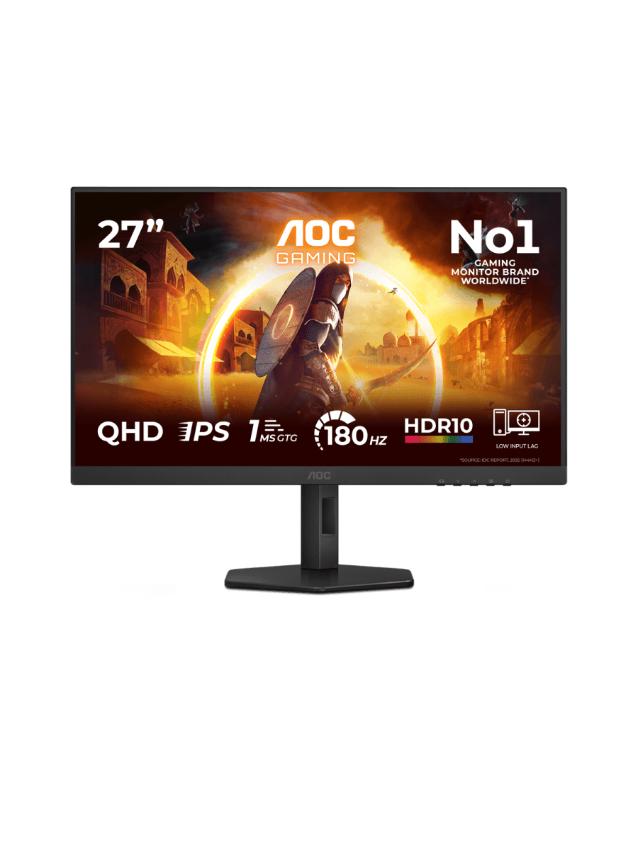 Монитор LCD 27" AOC Q27G4XF, FAST IPS, Black, 2560x1440,300cd/m2, 178/178, 0,5ms, 180Hz, Adaptive Sync, HDMI, DP, G-Menu, HDR10, регул. по высоте, наклону, портрет. режим, вых. на наушники,VESA100x100