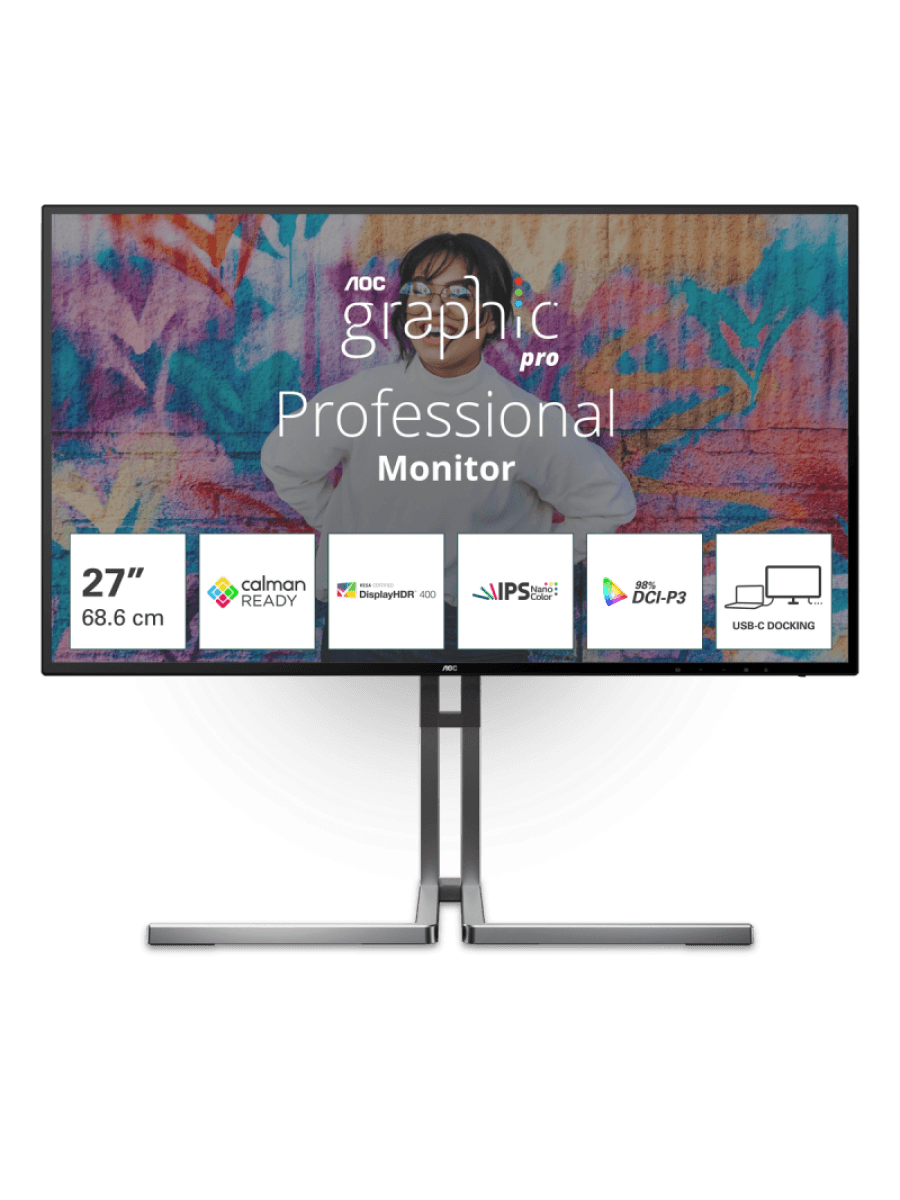 Монитор LCD 27" AOC U27U3CV, nano IPS, Black, 3840x2160, 50M:1, 350cd/m2, 178/178, 4ms, 60Hz, 2xHDMI, DP, 5xUSB3.2 (1xUSB-C), LAN, Headphone out, Speakers 2x3W