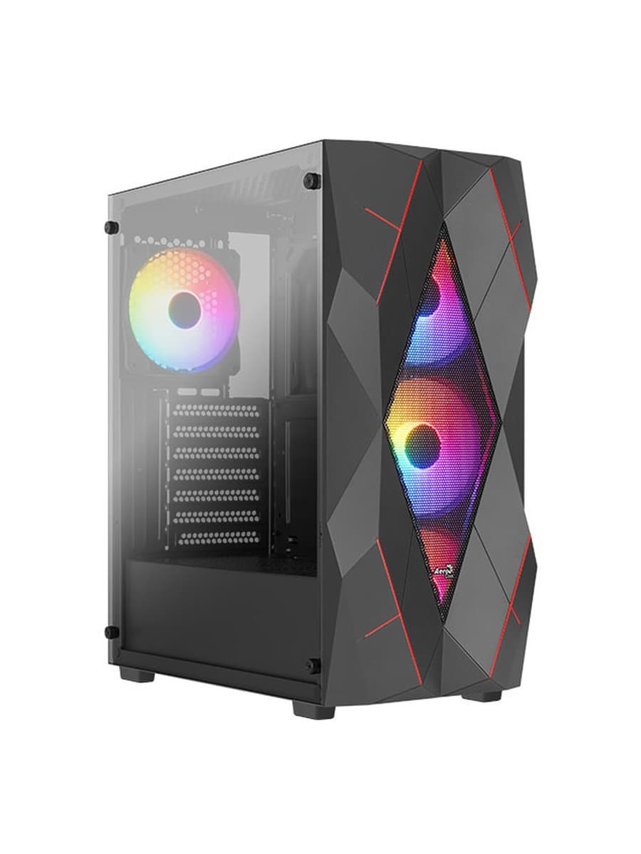 Корпус Aerocool Volcan-G-BK-v1, ATX/micro ATX/mini-ITX, USB 3.0/2*2.0, Audio+Mic, установлены 4xRGBх12см кулера, Выс .проц.кул. до 158мм,Дл VGA до 345мм (без пер.кул),2*3.5"/4*2.5",Толщ 0,5мм, 200x448.5х405мм, Без Б/П,Чёрный