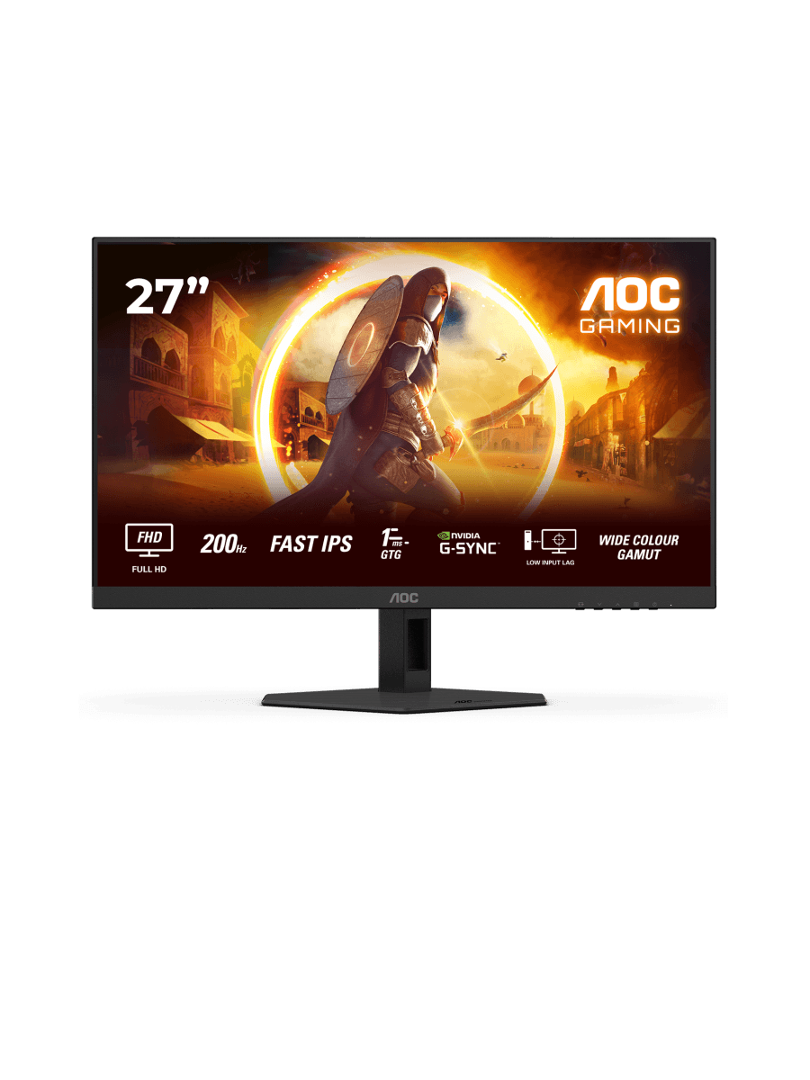 Монитор LCD 27" AOC 27G4HRE, Fast IPS, Black, 1920x1080, 200Hz, 80M:1, 300cd/m2, 178/178, 0,5ms, Tilt, G-SYNC Compatible, HDR 10, регулировка по наклону, динамики 2x2W, 2xHDMI и DP1.4, выход на наушники (HDMI, DP в комплекте)