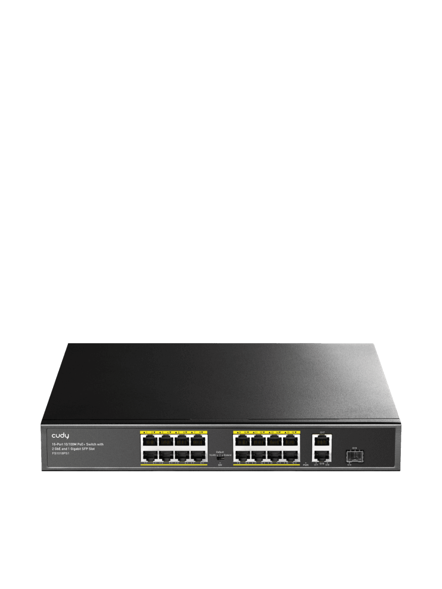 Сетевой коммутатор CUDY FS1018PS1 16x10/100Mbps PoE,2x1000Mbpc, 1.25G SFP Slots, PoE budget, VLAN/Default/Extend DIP SwitcH, 802.3i/u/ab/z/x/af/at, 30W