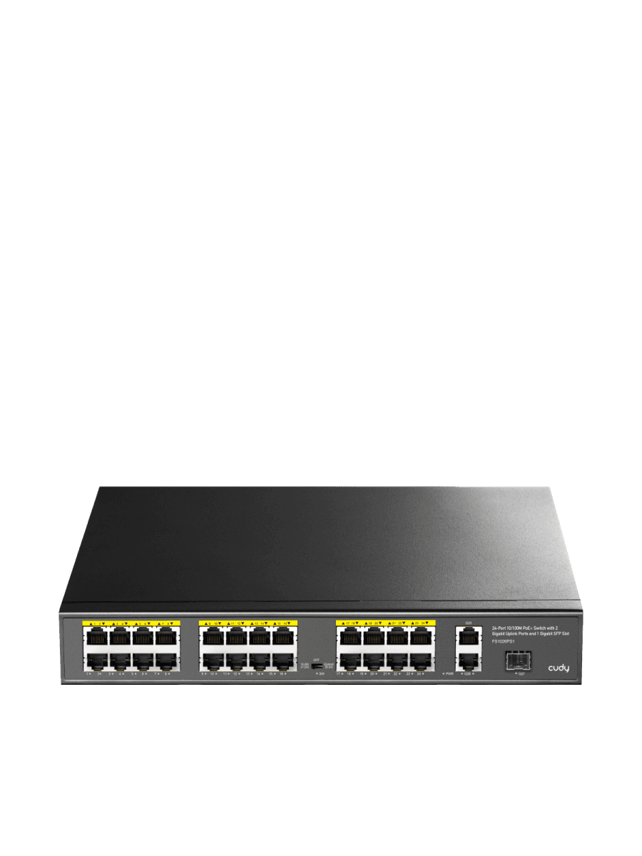 Сетевой коммутатор CUDY FS1026PS1 24x10/100Mbps PoE,2x1000Mbpc, 1.25G SFP Slots, PoE budget, VLAN/Default/Extend DIP SwitcH, PoE LED Toggle, 802.3i/u/ab/z/x/af/at, 30W