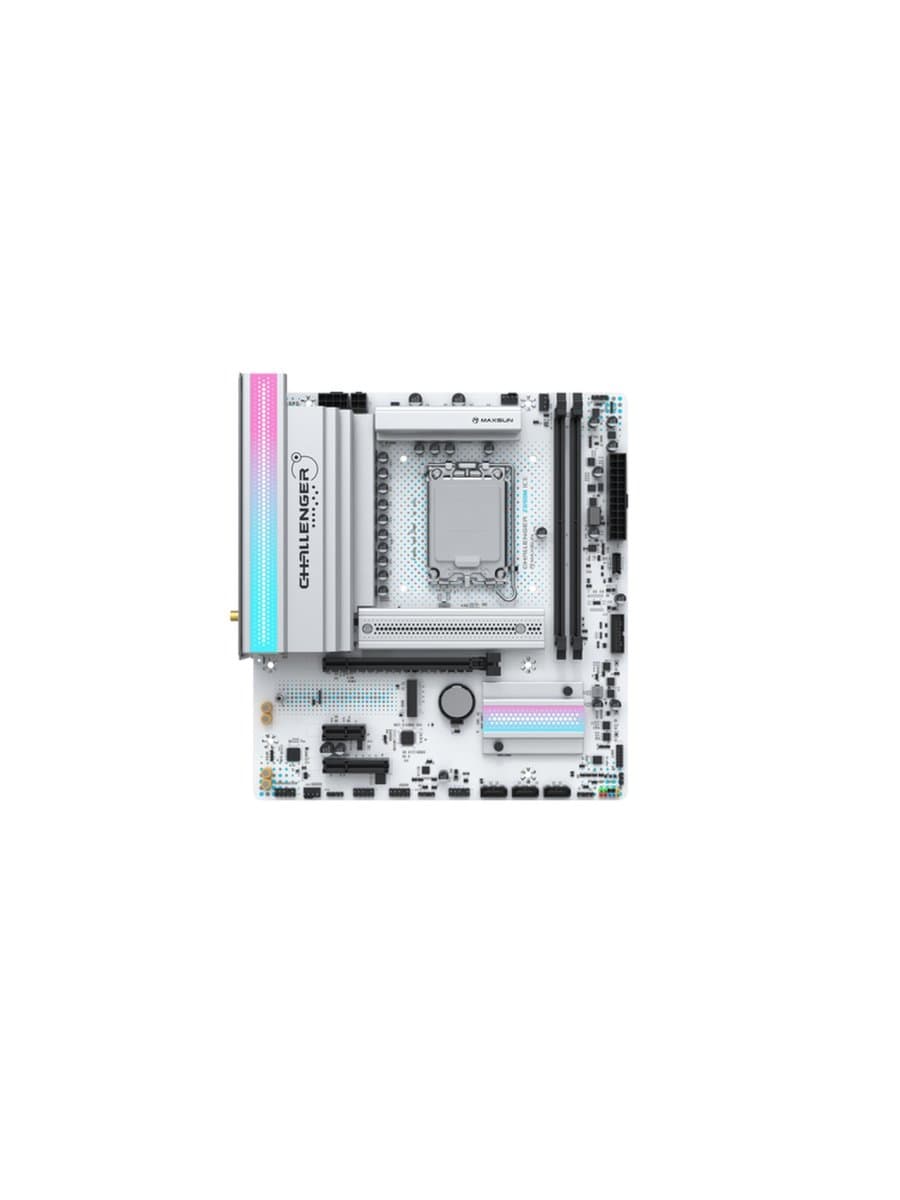 Материнская плата MAXSUN MS-Challenger Z890M WIFI ICE, LGA1851, Intel B890, 2xDDR5 PC57600(oc), 1xPCI-E 5.0x16, 1xPCI-E 4.0x4, 1xPCI-E 3.0x1, Sound8Ch, GLAN, 3SATA+2M.2, RAID, mATX, 1USB10G USB-C, 6USB5G+4USB2.0, HDMI, DP, WiFi