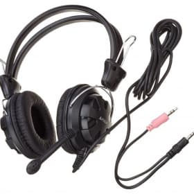 Наушники с микрофоном A4Tech HS-7P, Black, 20-20000Ghz, 97dB, 2 x mini jack 3.5 mm, 40mm, 2.5m, Mic (крепление микрофона подвижное)