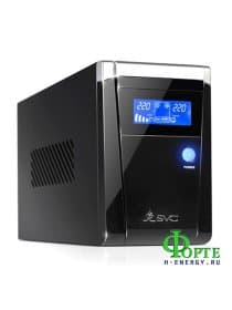 Источник бесперебойного питания UPS SVC V-800-F-LCD, Smart, USB, Мощность 800ВА/480Вт, Диапазон работы AVR: 165-275В, Бат.: 12В/9 Ах1шт., 3 вых.: 2 Shuko CEE7+1 IEC C13 (Bypass), Защита тел. линии, Чёрный