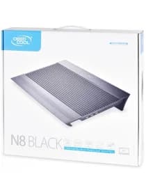 Охлаждающая подставка для ноутбука Deepcool N8 Black DP-N24N-N8BK, 17, Вентилятор 2 14см, 1000±10%RPM, 4 USB 2.0, 25,1дБл, Габариты 380х278х55мм, Чёрный