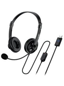 Наушники с микрофоном Genius HS-230U, Дуговые, USB, 100Hz-10kHz, 110dB/-45dB, длина кабеля 2 м, Чёрный