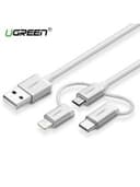 Переходник UGREEN US186 USB 2.0 A To Micro USB+Lightning+Type C (3 in 1) Cable Sliver 1.5M, 50203