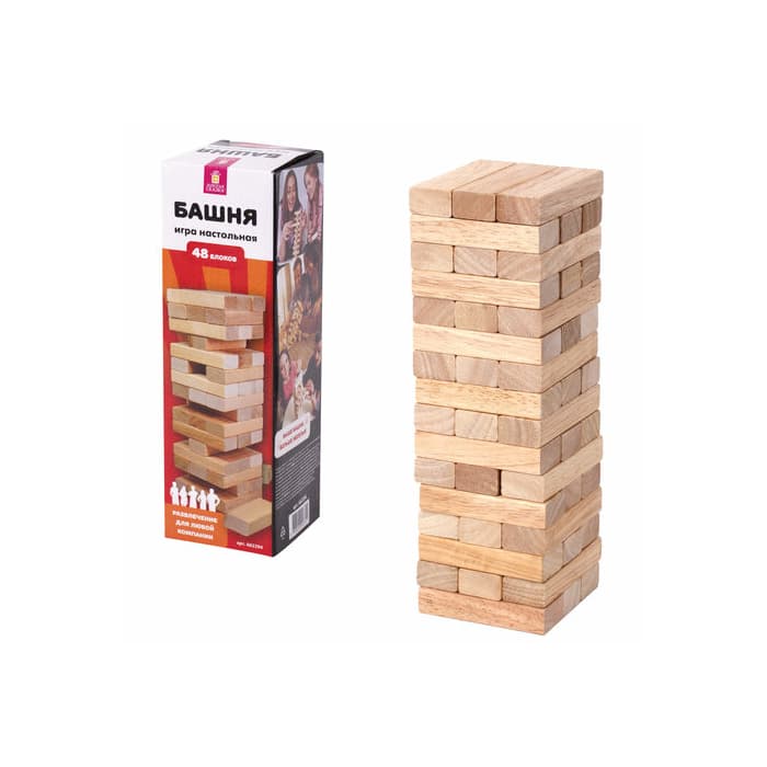 Игра настольная "БАШНЯ", 48 деревянных блоков, ЗОЛОТАЯ СКАЗКА, 662294