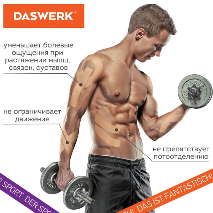 Кинезио тейп НАБОР 8 рулонов по 5м, ширина 1/2,5/5см, DASWERK, 680008