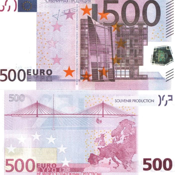 Деньги шуточные "500 евро", упаковка с ероподвесом, ш/к 72458